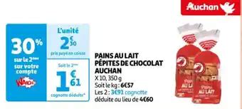 Promo PAINS AU LAIT PÉPITES DE CHOCOLAT AUCHAN chez Auchan Supermarché