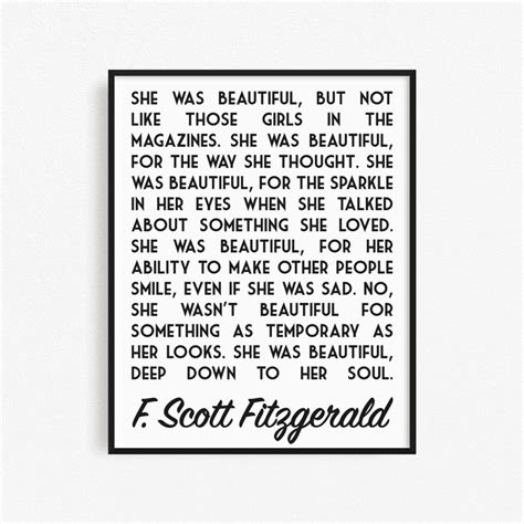 She Was Beautiful F Scott Fitzgerald Quote Poster Etsy