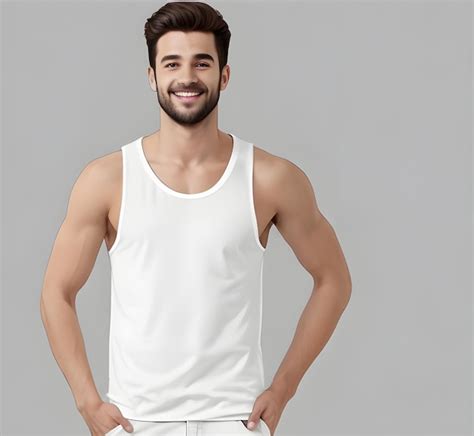 Premium Ai Image Young Man Wearing Blank White Tank Top Mockup Print