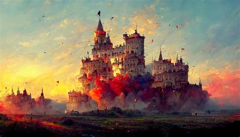 Premium AI Image | Celebrating castle sunset concept art illustration