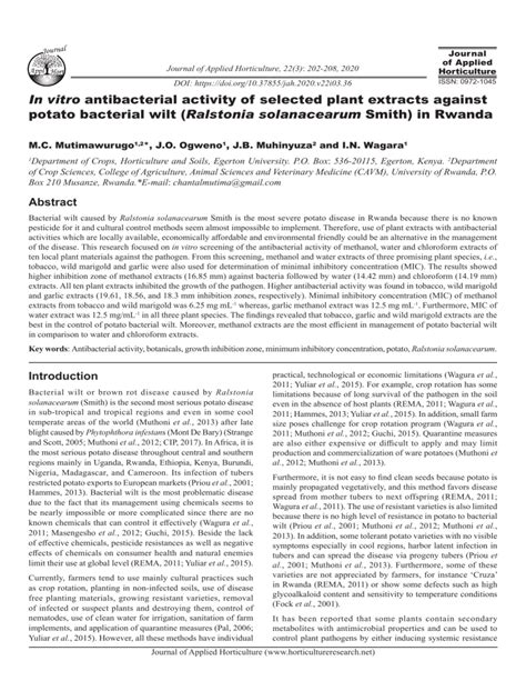 In Vitro Antibacterial Activity Of Selected Plant Extracts