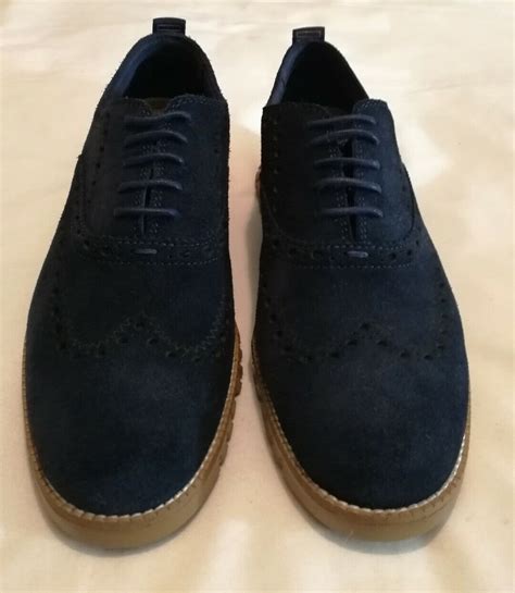 Cole Haan Zerogrand Suede Wingtip Oxford Lace Up Brogue Shoes Navy Uk 6