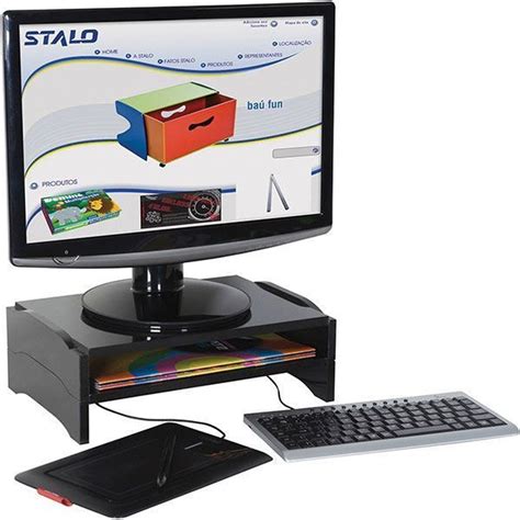 Suporte P Monitor Stalo Preto S gaveta Ref 8553 em Promoção Ofertas