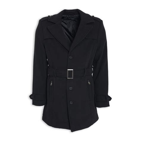 Buy Truworths Man Black Belted Melton Coat Online Truworths