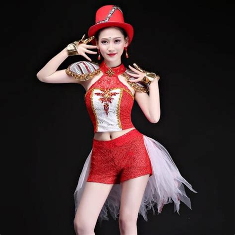 Women S Jazz Dance Outfits Red Paillette Modern Dance Stage Performance Magician Singers Gogo