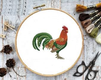 Rooster Pdf Counted Cross Stitch Pattern Country Birds Digital Etsy