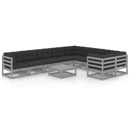 VidaXL Grenenhouten Loungeset Hoekbank En Middenbank Grijs 70x70x67cm