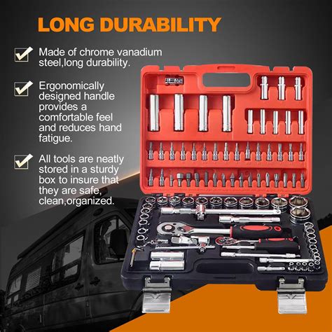 94PC 1 4 Ratchet Wrench Combination Socket Tool Set Kit Auto Car