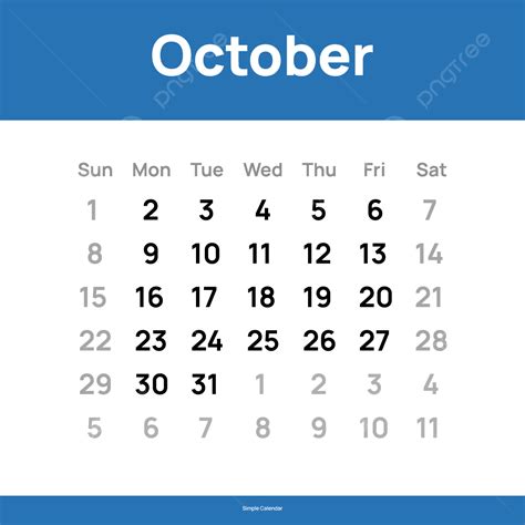 Gambar Reka Bentuk Ringkas Kalendar Oktober 2023 Biru Kalendar 2023 Kalendar Perancang Png