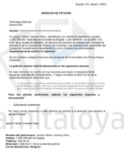 Modelo de derecho de petición para EPS TramitaloYa co