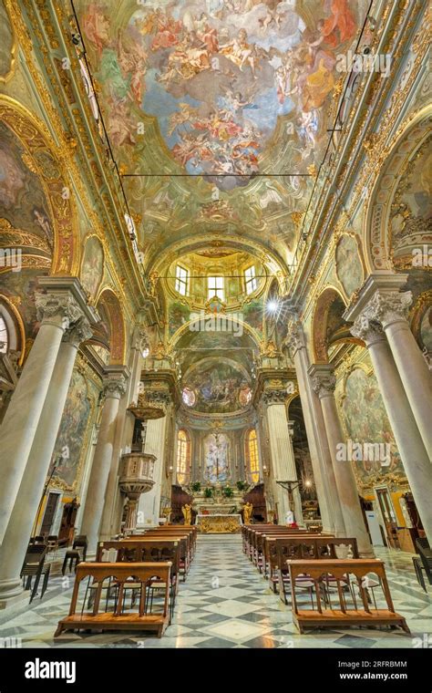 Genova Nave Of Baroque Church Chiesa Di Santa Maria Maddalena Stock