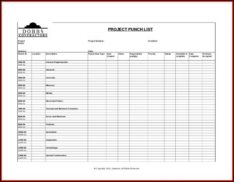 Construction Punch List Template - Template 1 : Resume Examples #xm1eWQp3rL