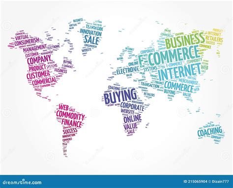 E COMMERCE Word Cloud In Shape Of World Map Business Concept