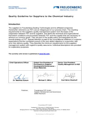 Fillable Online Quality Guideline For Suppliers Of The Chemical