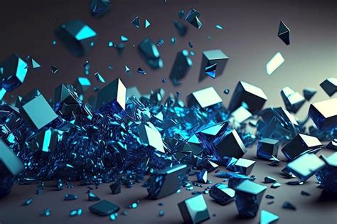 Cayendo Y Esparciendo Cristales Azules Brillantes Como Renderizado D