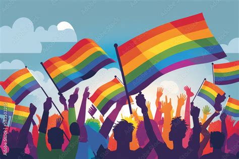 AI Generated Closeup Rainbow Flags Of LGBT Community Blowing In Wind At Street Of Gay Parade