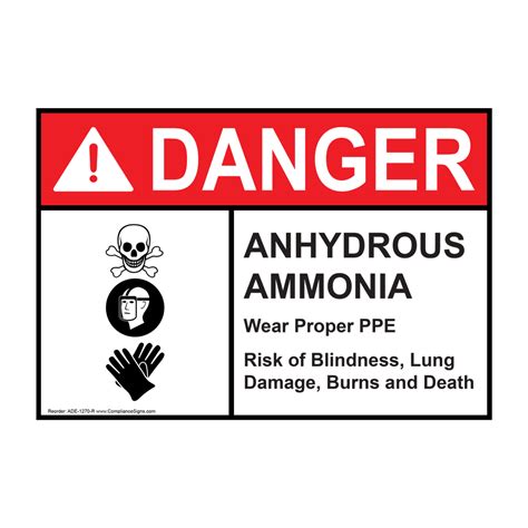 Ansi Danger Anhydrous Ammonia Wear Proper Ppe Sign Ade 1270 R Ammonia