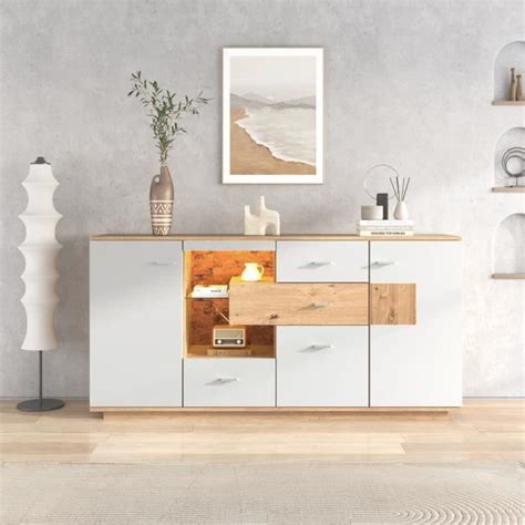 Buffet bahut Armoire de salon moderne Avec éclairage LED 2 portes