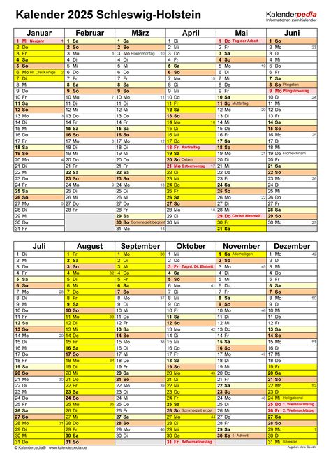 Kalender 2025 Schleswig Holstein Ferien Feiertage Excel Vorlagen