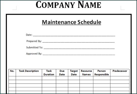 》Free Printable Maintenance Schedule Template