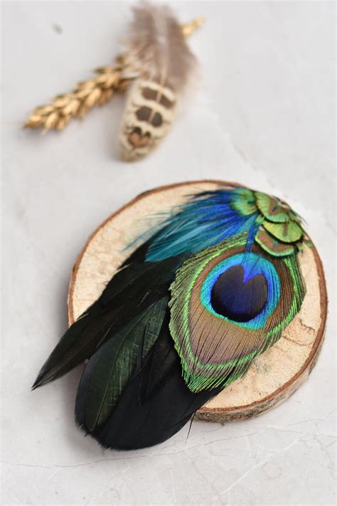 Peacock Feather Lapel Pin In Blue Teal And Green