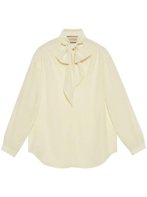 Gucci Neck Bow Silk Blouse White Farfetch