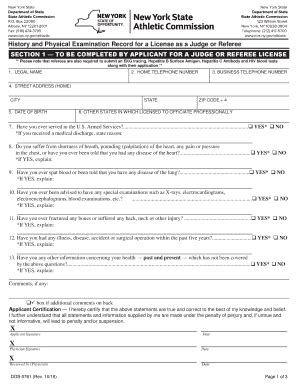 Fillable Online Dos Ny History And Physical Examination Record For A