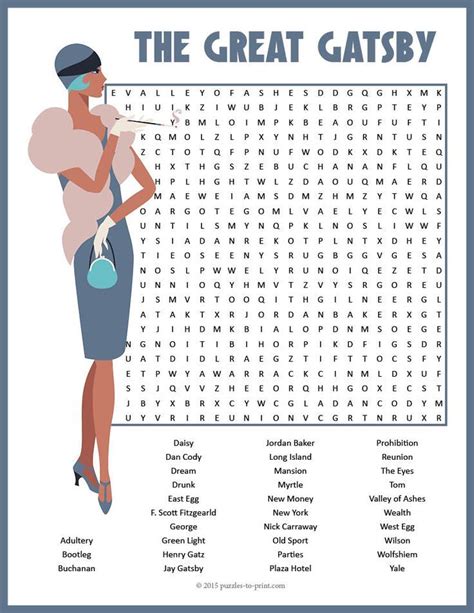 THE GREAT GATSBY Word Search Puzzle Worksheet Activity Character