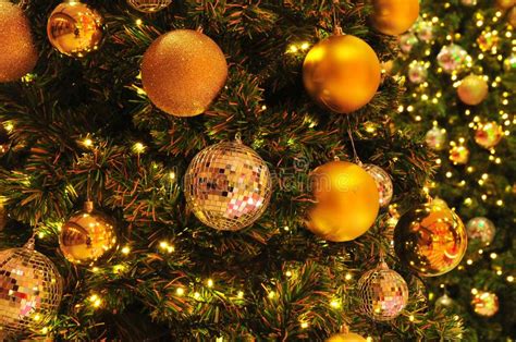 A Christmas Tree and Christmas Balls Golden and Silver Stock Image - Image of outdoor ...