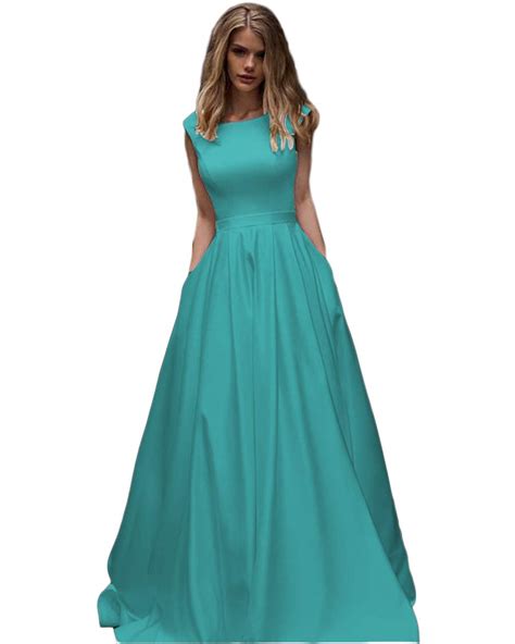 Lover Kiss Long Satin Prom Dresses Long A Line Formal Evening Ball Gown With Pockets For Women