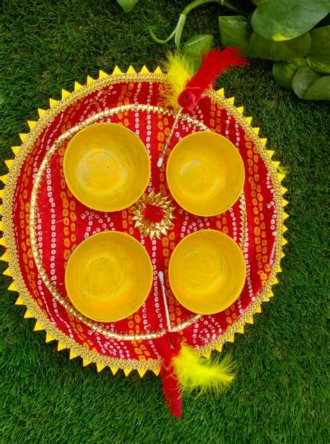 Acrylic Traditional Haldi Kumkum Thali Platter For Decoration