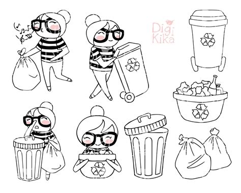 Planner Girl Trash Day Clipart Digital Stamp Character Etsy