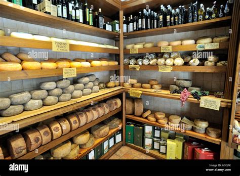 Italy, Tuscany, Pienza, cheese shop Stock Photo - Alamy