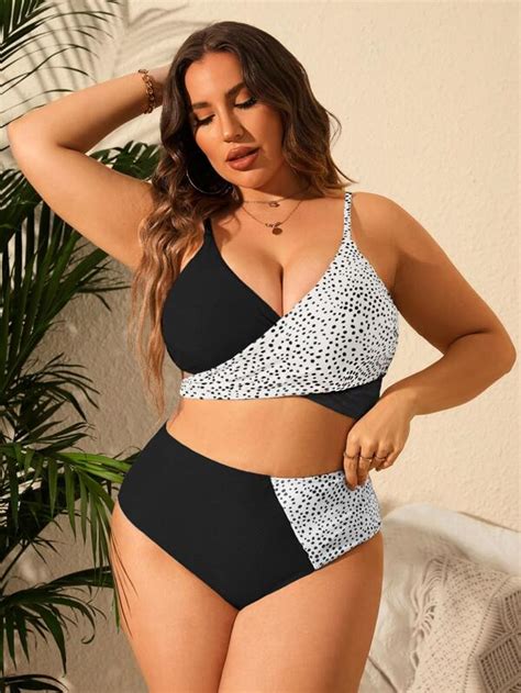 Shein Swim Vcay Plus Dalmatian Print Bikini Set Cross Wrap Tie Back