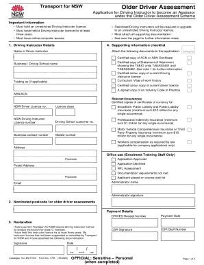 Fillable Online Older Driver Assessment Application For Driving