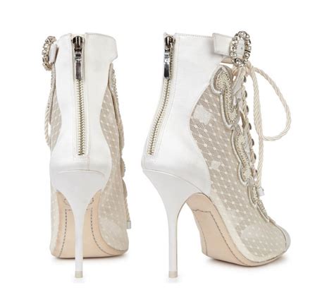 Sophia Webster Selina Ivory Embellished Satin Boots Shoes Post