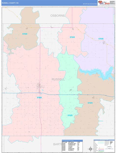 Russell County, KS Wall Map Color Cast Style by MarketMAPS - MapSales.com