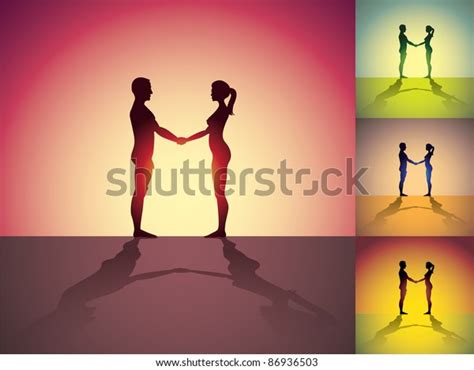 Set Naked Man Woman Holding Hands Stock Vector Royalty Free Shutterstock