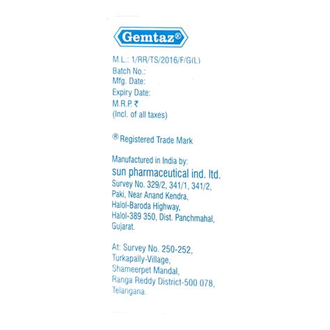 Gemtaz Mg Injection S Price Uses Side Effects Netmeds