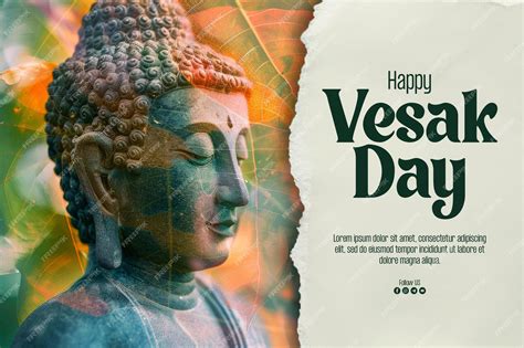 Premium Psd Happy Vesak Day Poster With Magha Asanha Visakha Puja Day Buddha Statue Bodhi Leaf