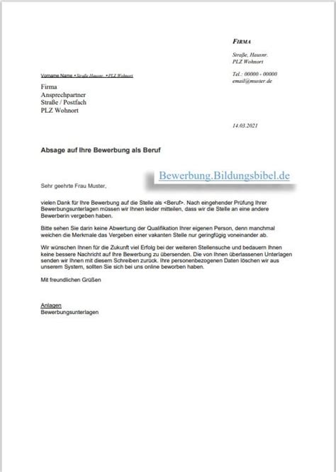 Bewerbungsabsage Vorlage für Word & PDF, Info zu AGG