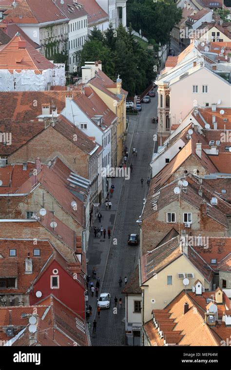 Aerial View Of The Rooftops Of Radiceva Street In Zagreb Croatia Stock