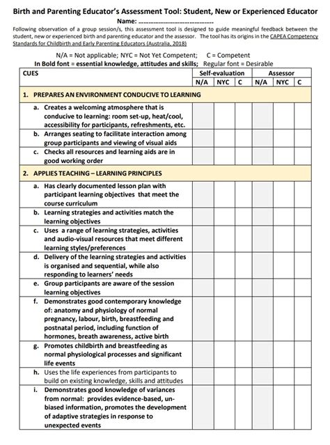 Birth And Parenting Educators Assessment Tool Capea