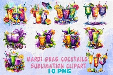 Mardi Gras Cocktails Sublimation Clipart Graphic By Nutty Creations