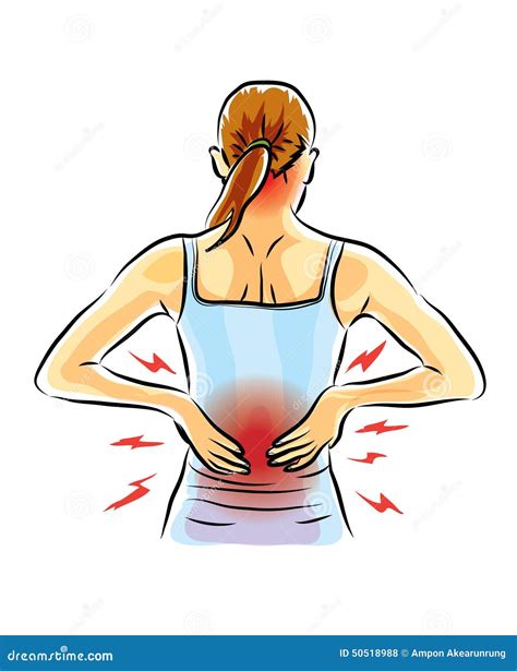 Back Pain. Woman Holding Her Lower Back. Girl Suffers From Unbearable