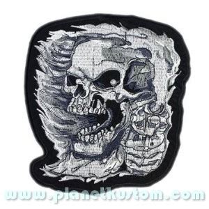 Patch Ecusson Skull Gun Flame Biker Tete De Mort