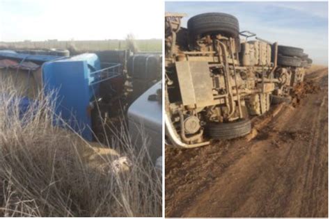 LA VIDRIERA DE LEONES Vuelco en solitario de un camión en camino rural