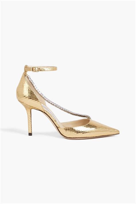 Jimmy Choo Talika 85 Crystal Embellished Snake Effect Leather Pumps In