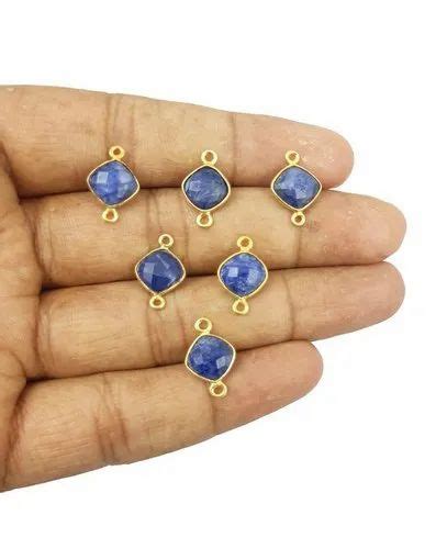 Pcs Dyed Blue Sapphire Cushion Mm Bezel Set Connector Gemstone