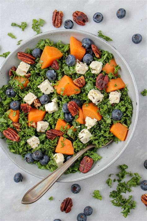 Boerenkool Salade Met Zoete Aardappel Blauwe Bessen Vega Makkelijk